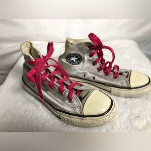 Girls Silver Converse Shoes. Size 1.